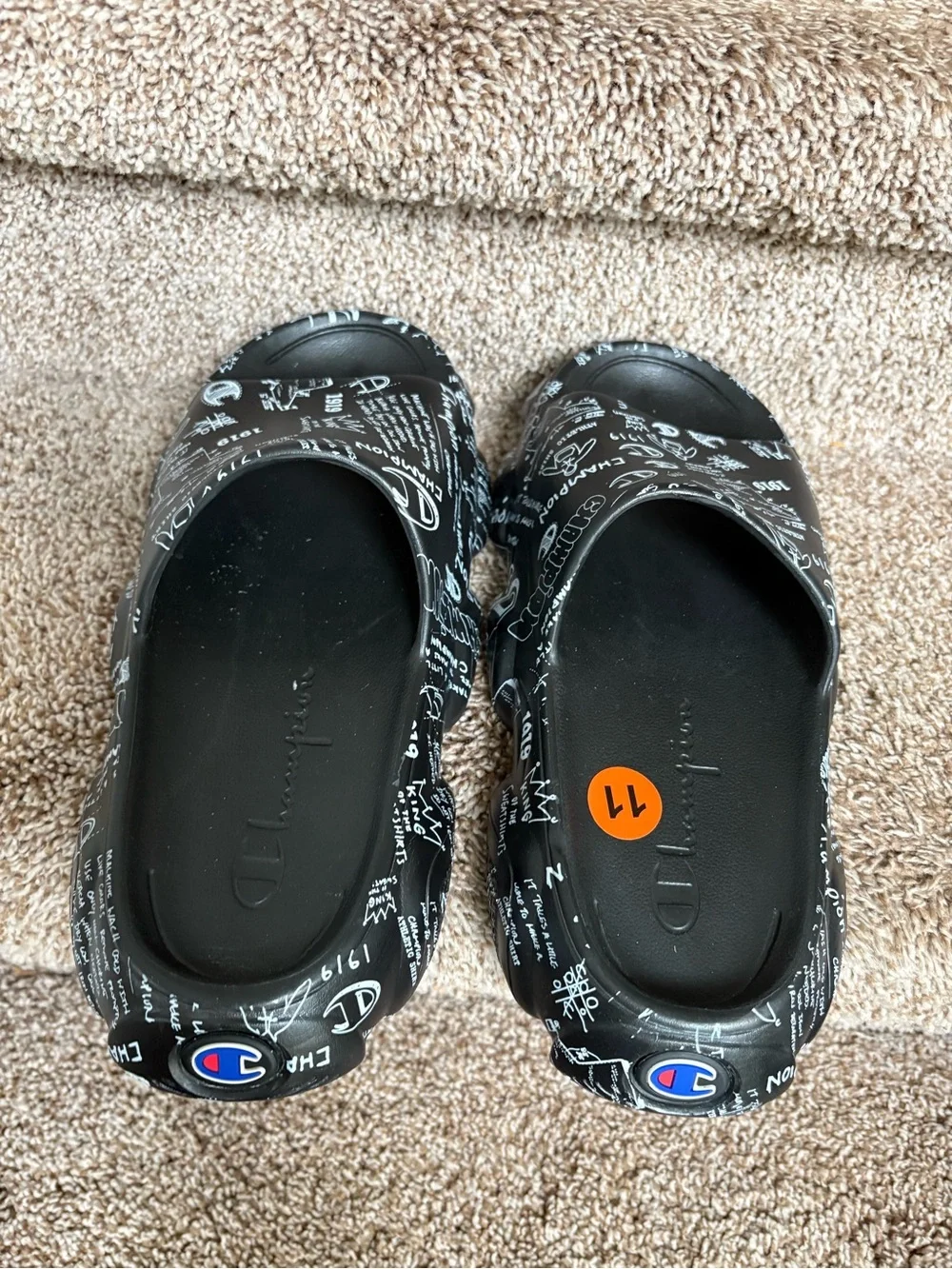 Champion Men’s Black Platform Slides with White Graphic Logo Print